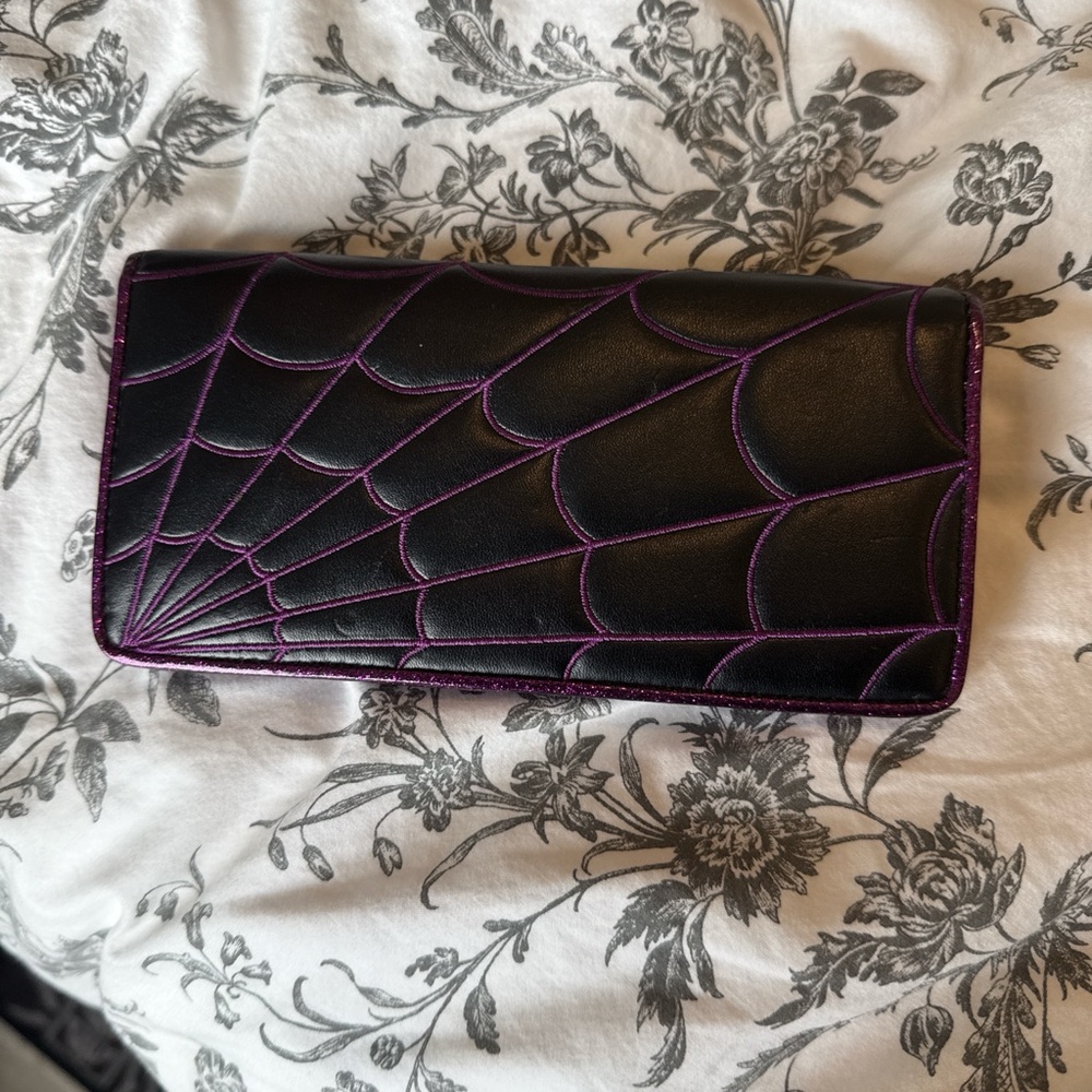 Sourpuss Black Wallet with Purple Spiderweb Stitching
